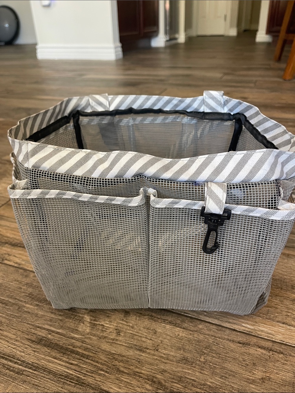 Gray Striped Mesh Tote Organizer Bag - Home Storage & Organization